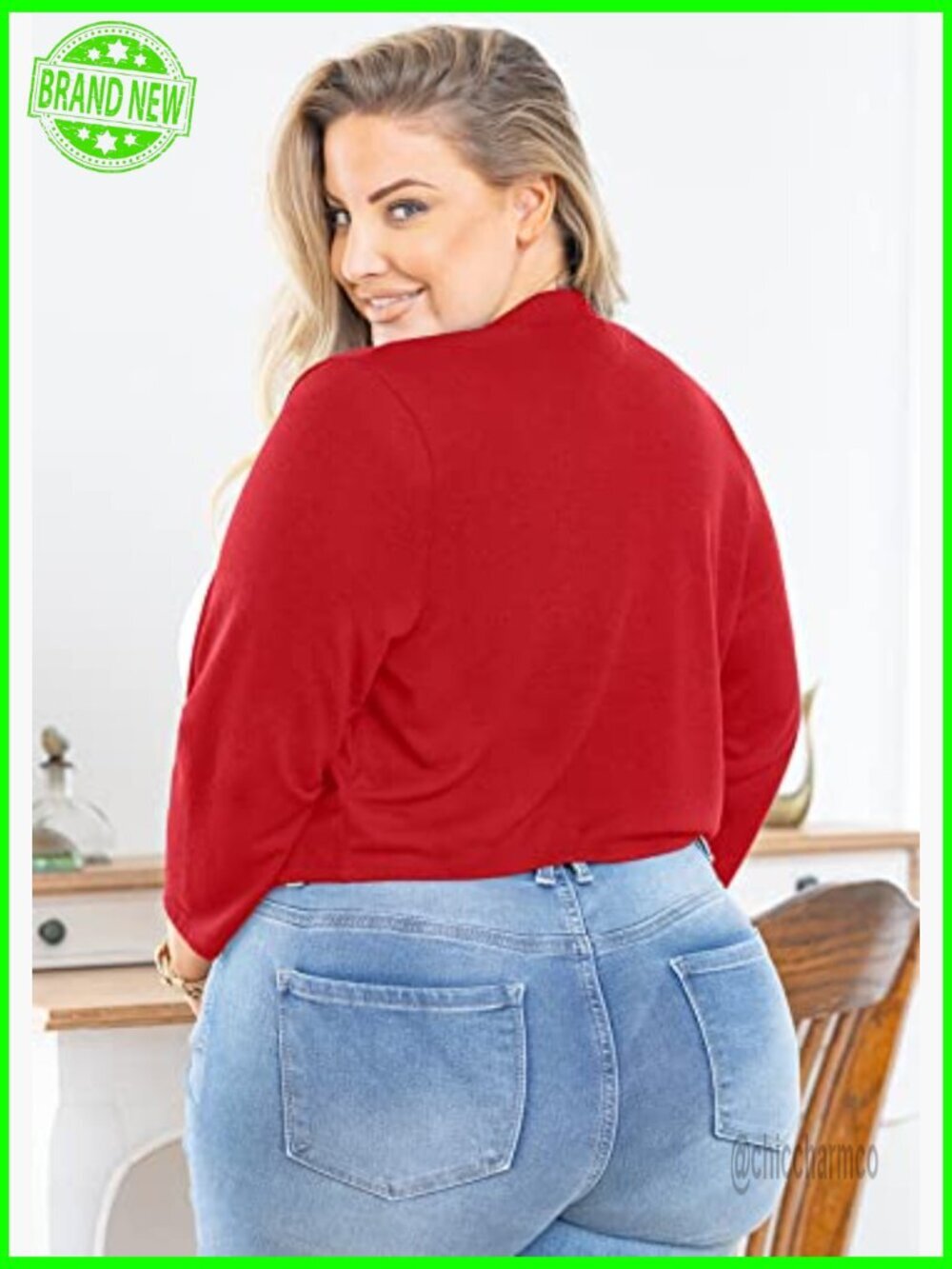 Plus Size Open Front Bolero Cardigan 3/4 Sleeve Lightweight Knit Shrug 1X-5X - Picture 3 of 7